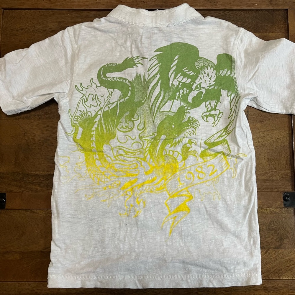 Toughskins Kids Polo with Dragon Print - White and Green